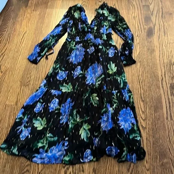 By Anthropologie size M The Odetta Ruffled V-Neck Midi Dress - Picture 4 of 6